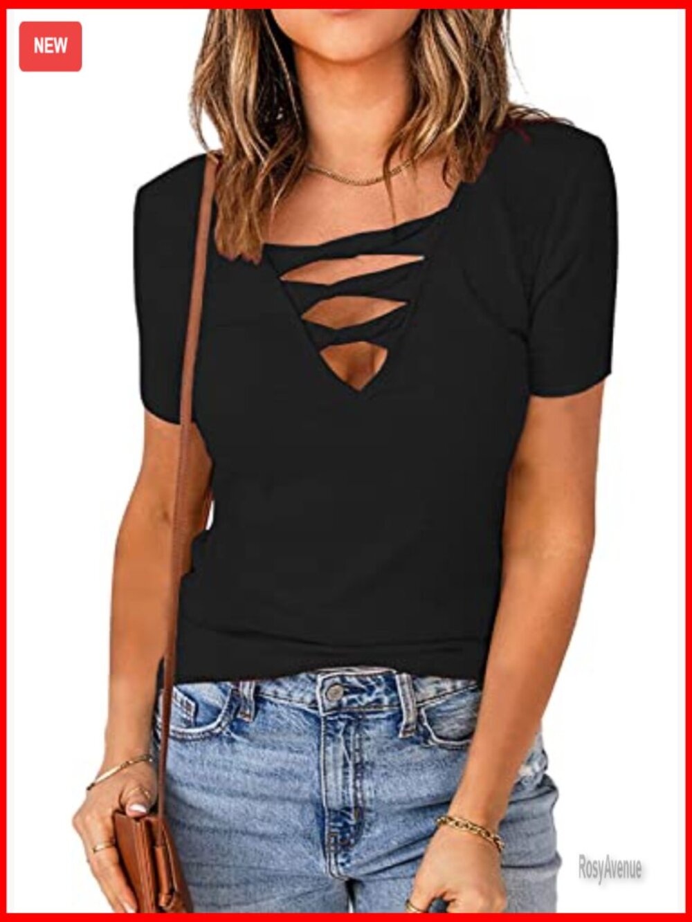 Deep V Neck Short Sleeve Ribbed Knit Blouse Sexy Casual Top - Picture 3 of 7